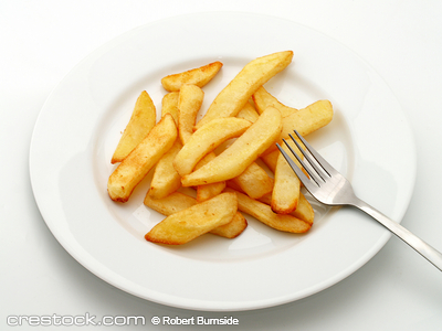 Plate of potato chips with fork